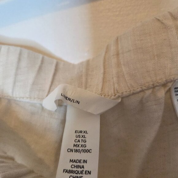 100% Linen H&M Beige Elastic Waist Pants - Size XL w/Pockets - Picture 3 of 4